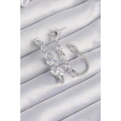 Mey İthalat® Pirinç Gümüş Renk Damla Zirkon Taş Tasarımlı Küpe