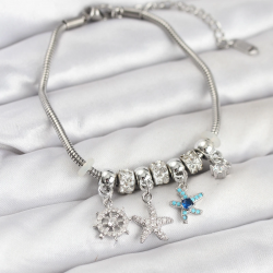 Mey İthalat® Pirinç Gümüş Renk Deniz Tema Charmlı Kadın Bileklik