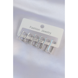 Mey İthalat® Pirinç Gümüş Renk Dikdörtgen Model Küpe Seti