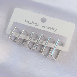 Mey İthalat® Pirinç Gümüş Renk Dikdörtgen Model Küpe Seti