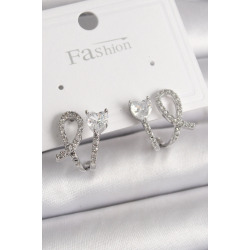 Mey İthalat® Pirinç Gümüş Renk Düğüm Model Zirkon Taşlı Kalp Detay Kadın Küpe