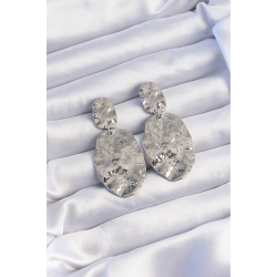 Mey İthalat® Pirinç Gümüş Renk Ezme Plaka Küpe