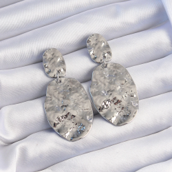 Mey İthalat® Pirinç Gümüş Renk Ezme Plaka Küpe