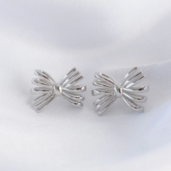 Mey İthalat® Pirinç Gümüş Renk Fiyonk Küpe