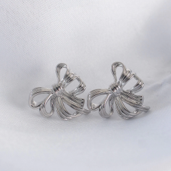 Mey İthalat® Pirinç Gümüş Renk Fiyonk Küpe