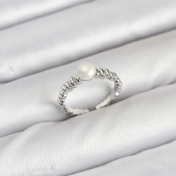 Mey İthalat® Pirinç Gümüş Renk Göbek İnci Model Kadın Yüzük