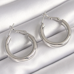 Mey İthalat® Pirinç Gümüş Renk Halka Model Kadın Küpe