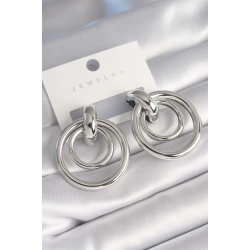 Mey İthalat® Pirinç Gümüş Renk Halka Model Kadın Küpe