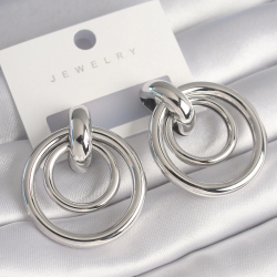 Mey İthalat® Pirinç Gümüş Renk Halka Model Kadın Küpe