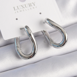 Mey İthalat® Pirinç Gümüş Renk Halka Model Kadın Küpe