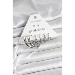 Mey İthalat® Pirinç Gümüş Renk Halka Modelli 6 Çift Kadın Küpe