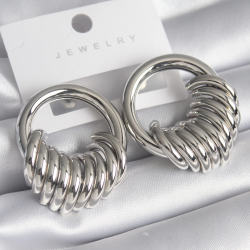 Mey İthalat® Pirinç Gümüş Renk Halka Sarmal Model Kadın Küpe