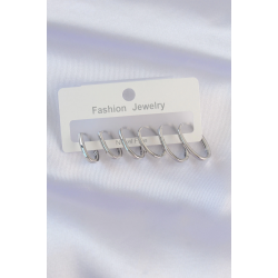 Mey İthalat® Pirinç Gümüş Renk İnce Oval Küpe Seti