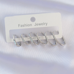 Mey İthalat® Pirinç Gümüş Renk İnce Oval Küpe Seti