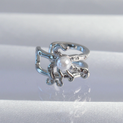 Mey İthalat® Pirinç Gümüş Renk İncili Ahtapot Earcuff Küpe