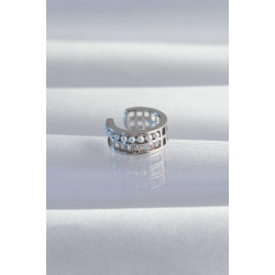 Mey İthalat® Pirinç Gümüş Renk İncili Baget Taşlı Earcuff Küpe