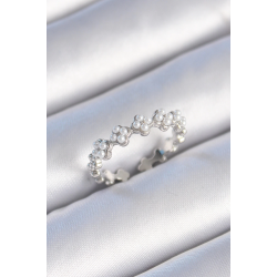 Mey İthalat® Pirinç Gümüş Renk İncili Yonca Model Kadın Yüzük