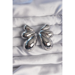 Mey İthalat® Pirinç Gümüş Renk İri Bombeli Kelebek Küpe