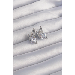 Mey İthalat® Pirinç Gümüş Renk İri Zirkon Taşlı Kıvrımlı Minimal Kelebekli Halka Küpe