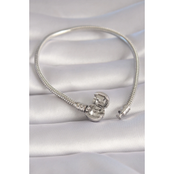 Mey İthalat® Pirinç Gümüş Renk İşleme Detay Charm Model Kadın Bileklik