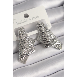 Mey İthalat® Pirinç Gümüş Renk İşleme Detaylı Katlanmış Kare Plaka Model Kadın Küpe