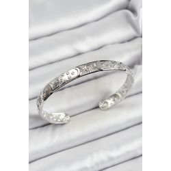 Mey İthalat® Pirinç Gümüş Renk İşlemeli Altı Açık Bileklik