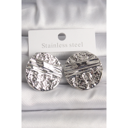 Mey İthalat® Pirinç Gümüş Renk İşlemeli Daire Plaka Model Kadın Küpe