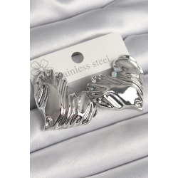 Mey İthalat® Pirinç Gümüş Renk İşlemeli Kalp Model Kadın Küpe