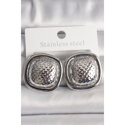 Mey İthalat® Pirinç Gümüş Renk İşlemeli Kare Model Kadın Küpe