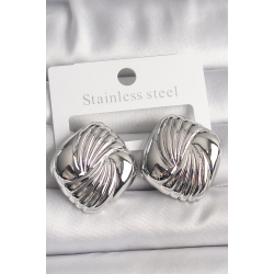 Mey İthalat® Pirinç Gümüş Renk İşlemeli Kare Model Kadın Küpe