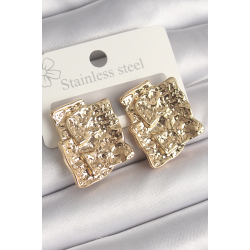 Mey İthalat® Pirinç Gümüş Renk İşlemeli Kare Plaka Model Kadın Küpe