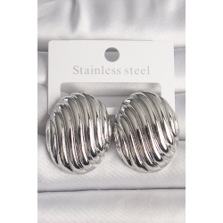 Mey İthalat® Pirinç Gümüş Renk İşlemeli Oval Model Kadın Küpe