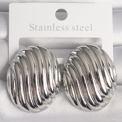 Mey İthalat® Pirinç Gümüş Renk İşlemeli Oval Model Kadın Küpe