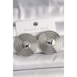 Mey İthalat® Pirinç Gümüş Renk Kalp İşlemeli Daire Plaka Model Kadın Küpe