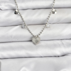 Mey İthalat® Pirinç Gümüş Renk Kalp Model Kadın Kolye