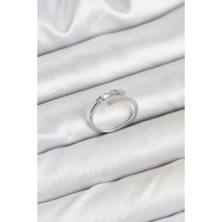 Mey İthalat® Pirinç Gümüş Renk Kalpli Detaylı Zirkon Taşlı Kadın Yüzük