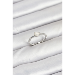 Mey İthalat® Pirinç Gümüş Renk Kalpli Model Kadın Yüzük