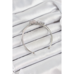 Mey İthalat® Pirinç Gümüş Renk Kalpli Zirkon Taşlı Kadın Bileklik