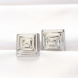 Mey İthalat® Pirinç Gümüş Renk Kare Form Küpe