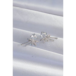 Mey İthalat® Pirinç Gümüş Renk Kare Zirkon Taşlı Fiyonk Küpe