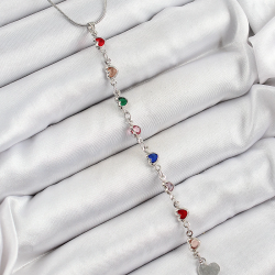 Mey İthalat® Pirinç Gümüş Renk Karışık Renk Zirkon Taşlı Kalpli Y Kadın Kolye