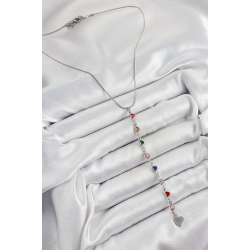 Mey İthalat® Pirinç Gümüş Renk Karışık Renk Zirkon Taşlı Kalpli Y Kadın Kolye