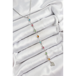 Mey İthalat® Pirinç Gümüş Renk Karışık Renk Zirkon Taşlı Y Kadın Kolye