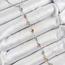 Mey İthalat® Pirinç Gümüş Renk Karışık Renk Zirkon Taşlı Y Kadın Kolye