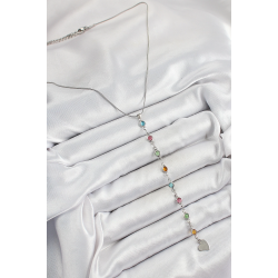 Mey İthalat® Pirinç Gümüş Renk Karışık Renk Zirkon Taşlı Y Kadın Kolye