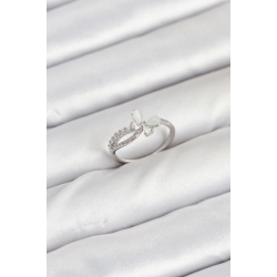 Mey İthalat® Pirinç Gümüş Renk Kelebek Zirkon Taşlı Kadın Yüzük