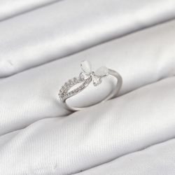 Mey İthalat® Pirinç Gümüş Renk Kelebek Zirkon Taşlı Kadın Yüzük