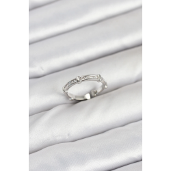 Mey İthalat® Pirinç Gümüş Renk Kemik Model Zirkon Taşlı Kadın Yüzük