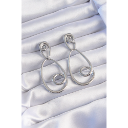 Mey İthalat® Pirinç Gümüş Renk Kıvrımlı Sallantılı Küpe