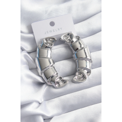 Mey İthalat® Pirinç Gümüş Renk Kruvasan Model Kadın Küpe